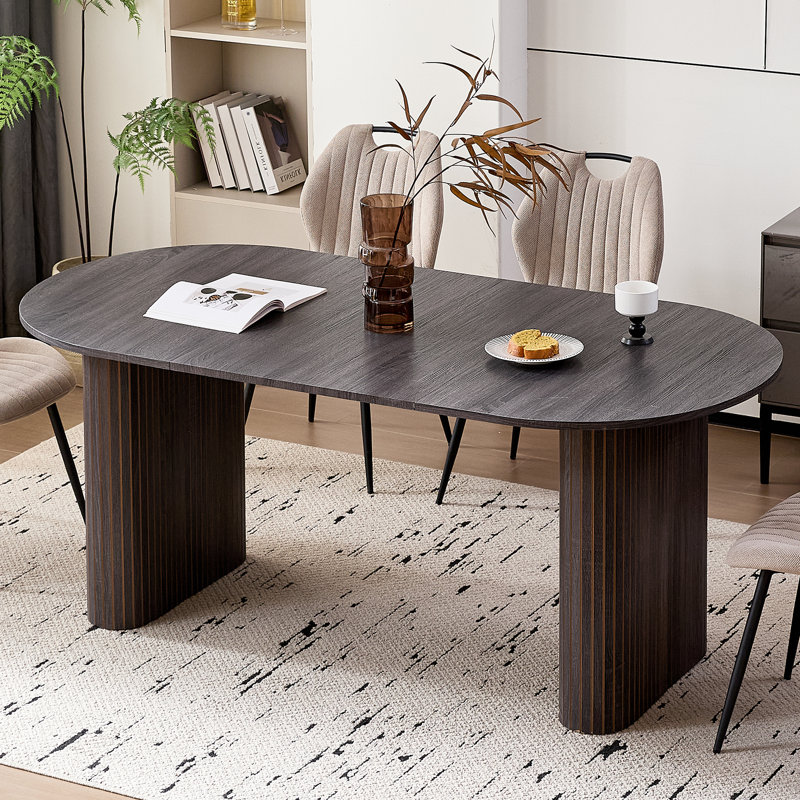 70.8" Oval Dining Table For 4, Modern Farmhouse Kitchen Table For 6, Rustic Large Dinner Table For Dining Reception Room