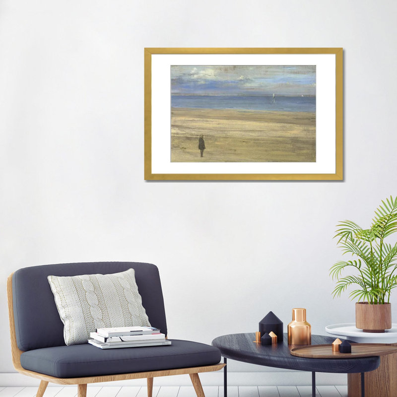 Harmonie en bleu et argent Trouville - reproduction d'art murale - papier d'art encadré, 24 po x 32 po, Papier encadré, Doré