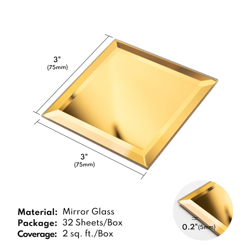 Carrelage carré en miroir 3 pouces Lovdeco Peel and Stick, Or - 3 x 3 po