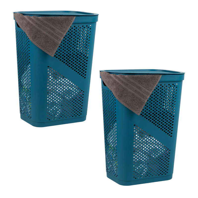  Panier à linge mince 60 L, panier à linge, couvercle, ventilé, plastique, L 17,25 po x l 13,75 po x H 23,5 po, paquet de 2