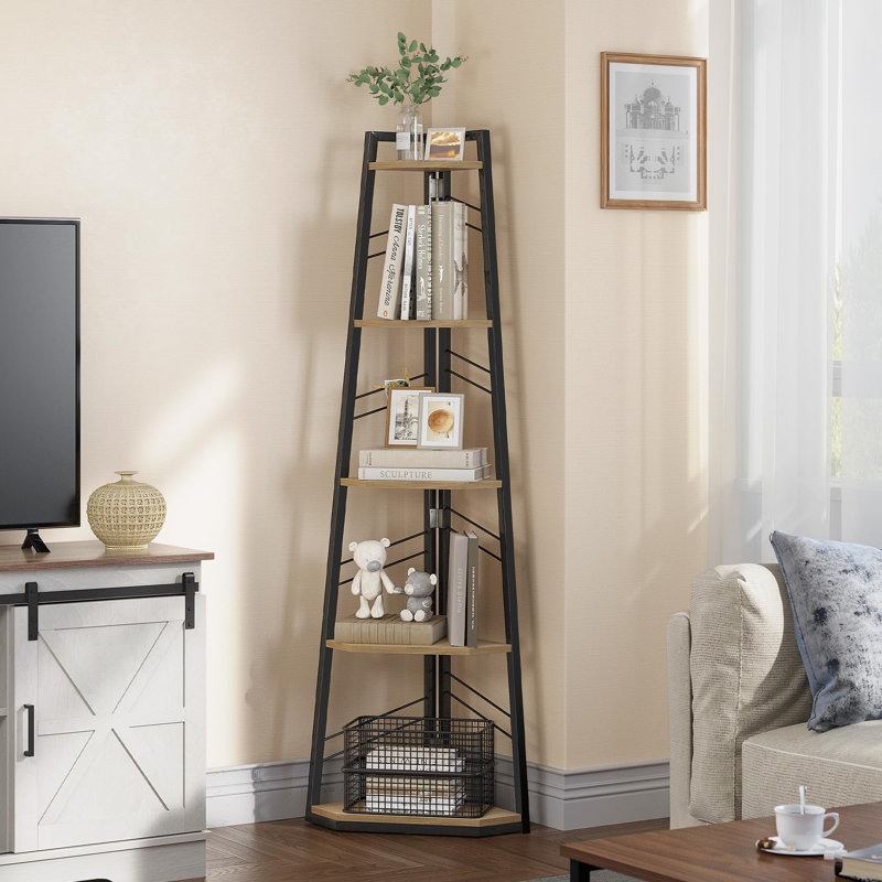 160cm H x 35cm W Metal Corner Bookcase, Brown
