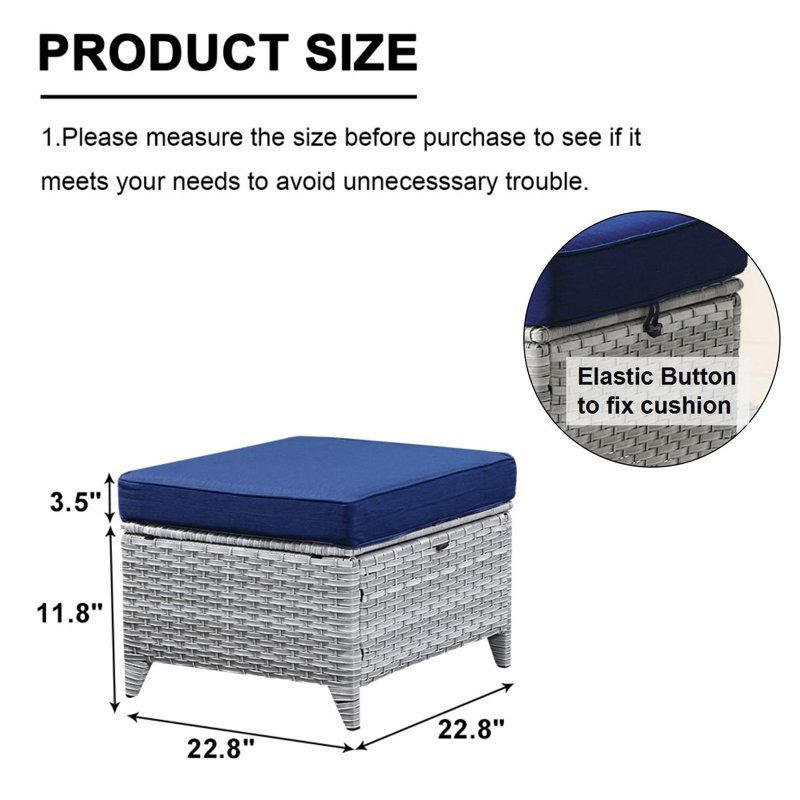 Repose-pieds d'extérieur avec coussin Carolina, Bleu
