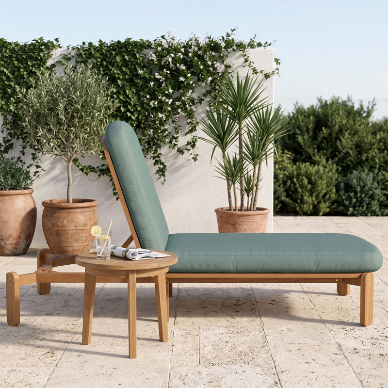 Chaise longue d'extérieur en bois d'acacia avec dossier réglable à 3 positions et coussins pour solarium, Green