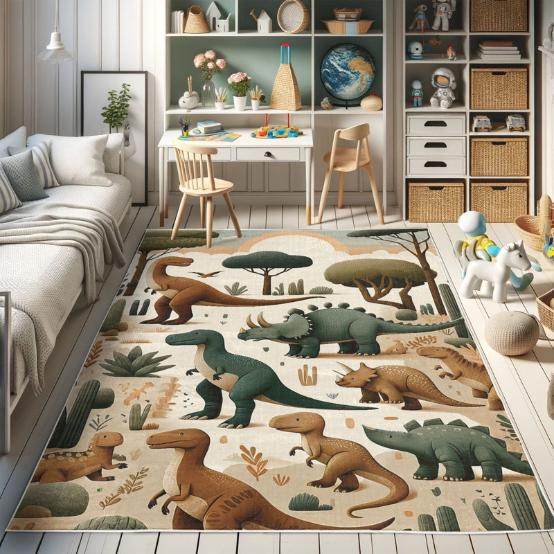 Ambesonne Ambesonne Dinosaur High Density Long Fiber Poly Threads Decorative Area Rug Carpet