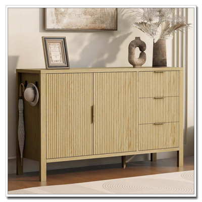 Storage Buffet Cabinet With Hooks And Extra Center Leg,Suitable For Living Room,Entryway,Hallway