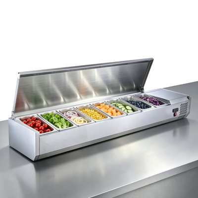Unité de préparation de comptoir réfrigérée d'une capacité de 48 pte, certifiée ETL, idéale pour les cuisines commerciales et les bars à salade, puissance de 160 W, comprenant 8 casseroles 1/3, fonction de dégivrage automatique, contrôle de tem