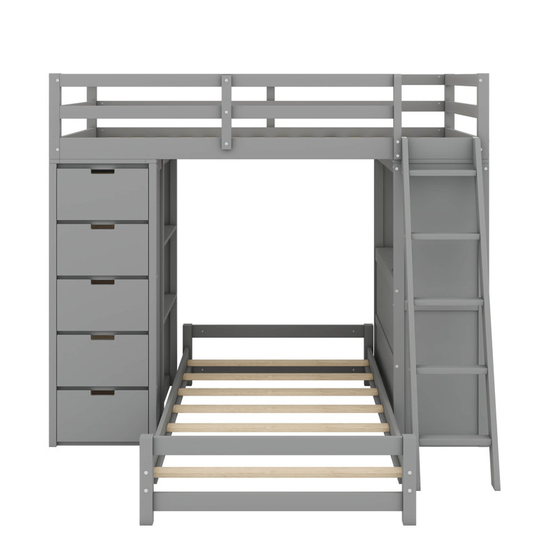 Twin-Over-Twin Bunk Bed Integrated With LED Lighting, Gray