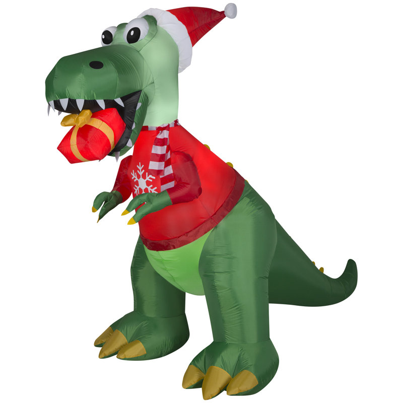 Dinosaure de Noël gonflable avec boîte-cadeau