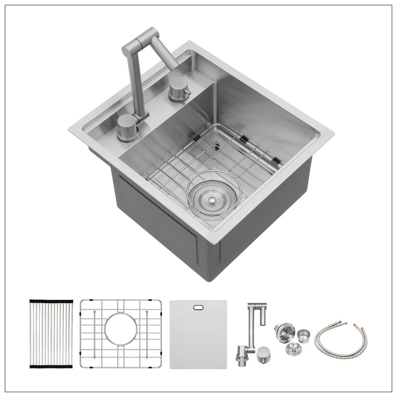 15" Undermount Bar Sink With  Folding Faucet - 15*17 Inch Single Bowl 16 Gauge Stainless Steel Kitchen Sinks