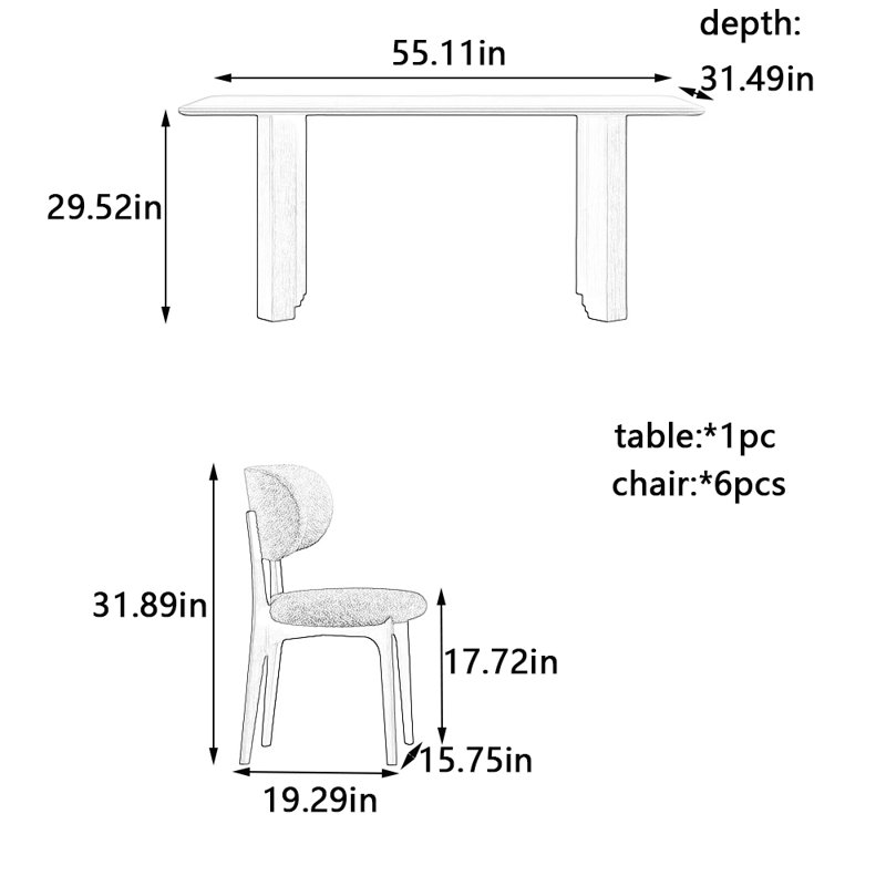 Ensemble de table de salle à manger et de chaises White Rock Plate, H 29,52 po x L 55,11 po x l 31,49 po