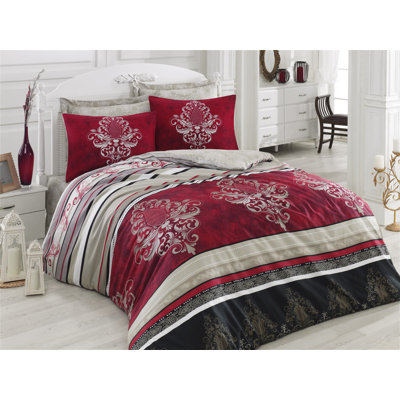 Asirgroup Azra Cotton Striped and Damask Duvet Cover Set with Pillowcases