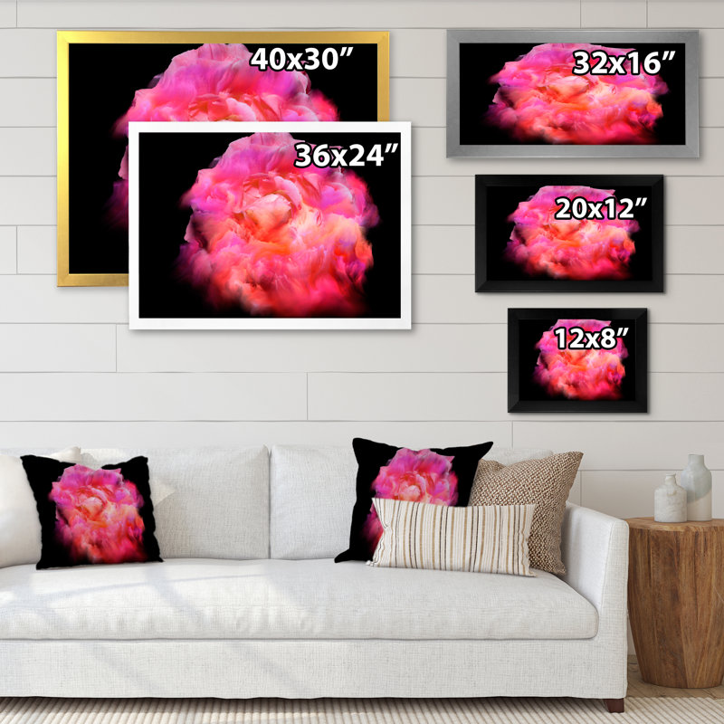 «Pink Dark Fractal Flower III», reproduction sur toile encadrée, H 8 po x l 12 po x P 1 po, Cadre photo blanc