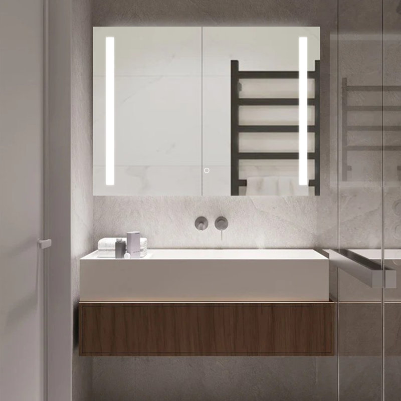 Miroir de salle de bain en verre trempé à DEL à 3 températures de température, homologué UR et certifié LTL Professional