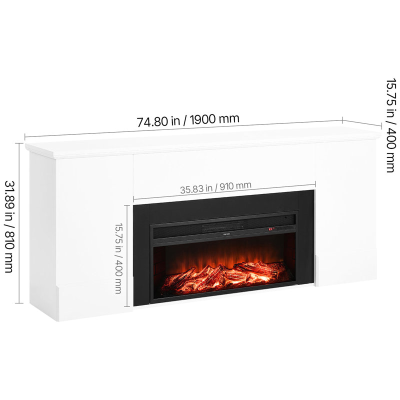 Foyer électrique de 75 pouces avec effet de flamme 3D, 1500W 5120Btu, luminosité réglable, minuterie, pour foyer de chambre à coucher, protection contre la surchauffe, télécommande, salon