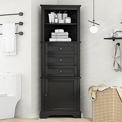 Triangle Tall Cabinet With 3 Drawers And Adjustable Shelves, Accent Cabinet