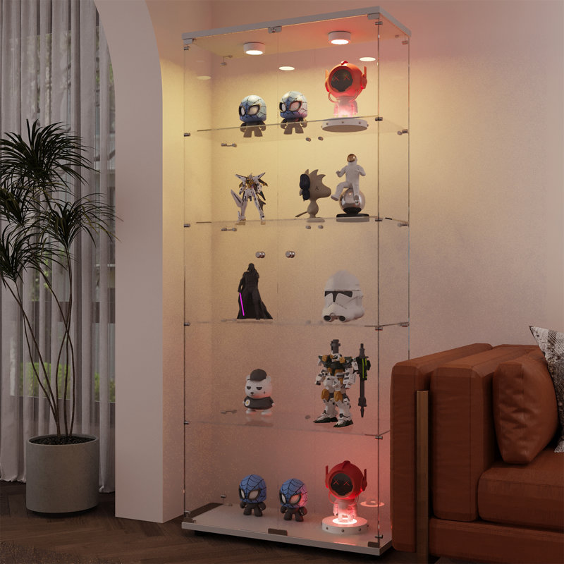 Vitrines en verre autoportantes 75 "avec pieds réglables, serrure et lumières DEL réglables, Blanc