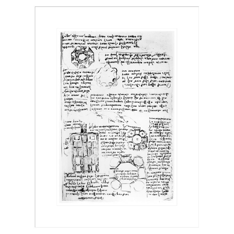 Conception pour un palais et un parc (Romorantin) fol. «270v from the Codex Arundel» par Leonardo da Vinci - Estampe numérique encadrée