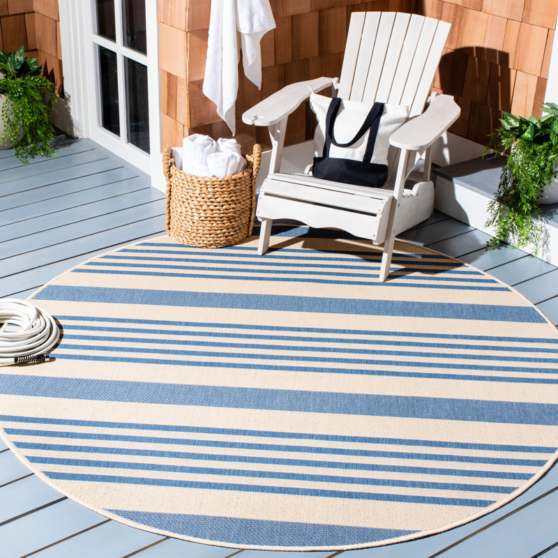 Tapis d'intérieur / extérieur à rayures Beach House Performance, Rond 6 pi 7 po