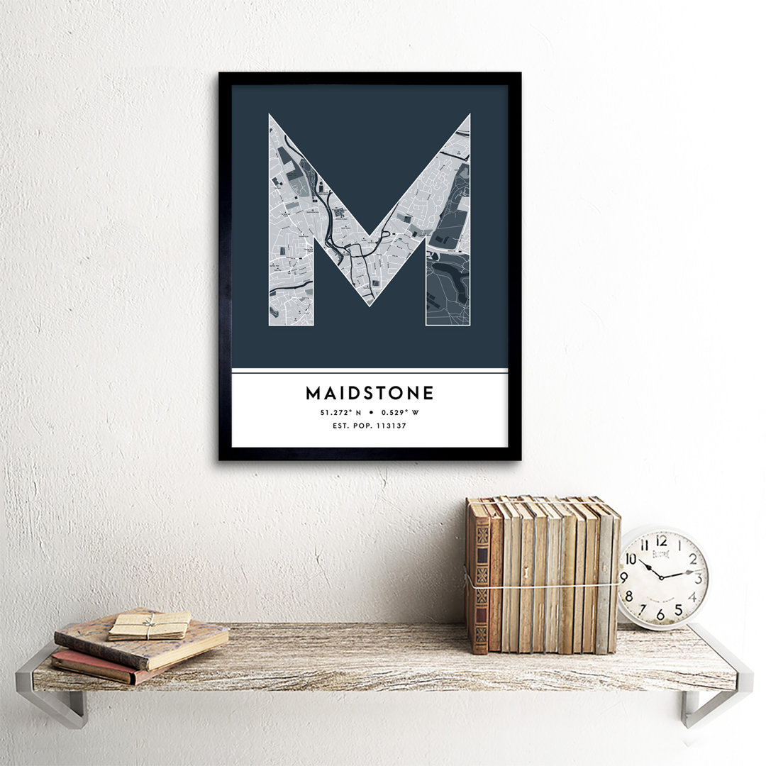 Maidstone City Map Maidstone Navy by Wee Blue Coo - Single Picture Frame Typography