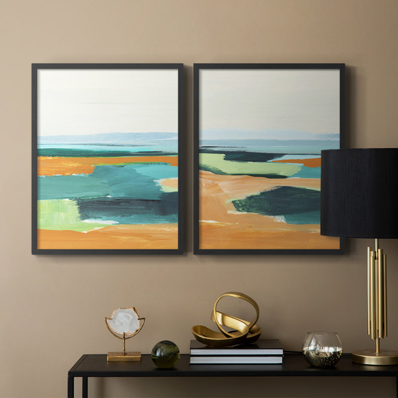 Aqua and Orange I-Premium Framed Print -Ready to Hang - No Nails Required - No Nails Required, Black, 21" H x 34" W