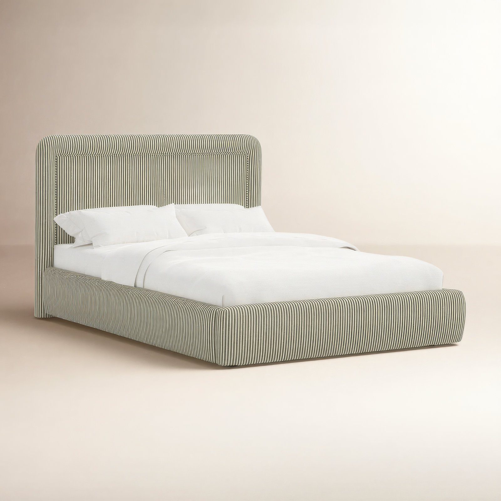 Stoffer Home x Cloth & Co. Marisa Cotton Upholstered Bed, Jane Stripe Laurel, Full