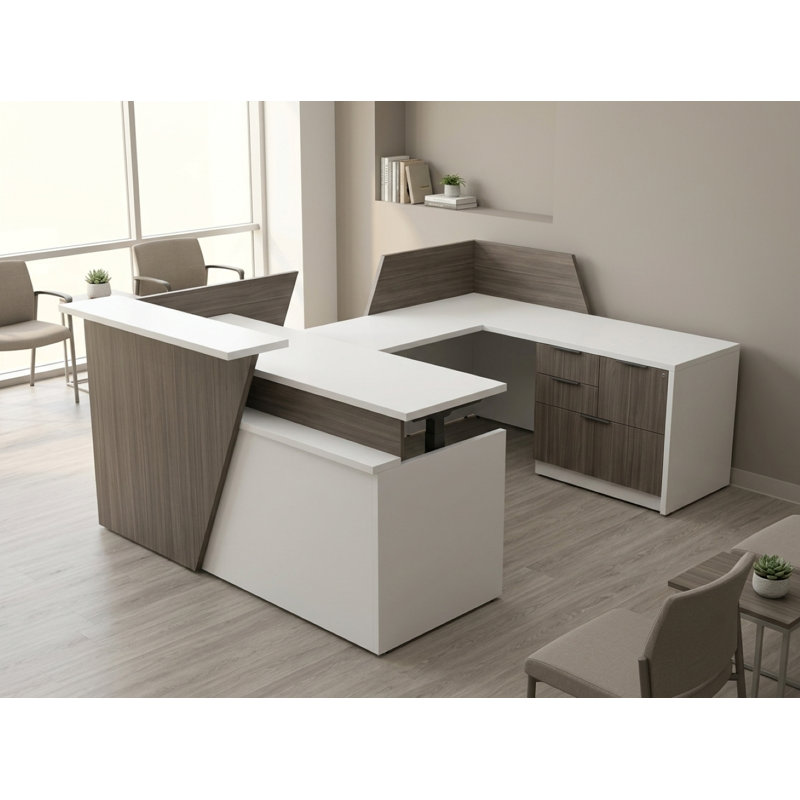 Meuble de rangement en forme de U avec dosseret et rangement pour dossiers suspendus — Bois d'ingénierie, finition TFL, hauteur réglable