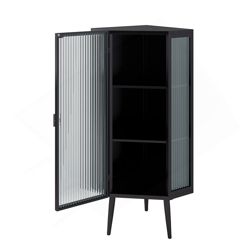 43.3" H Three Tiers with Tempered Glass Doors Cabinet, Black