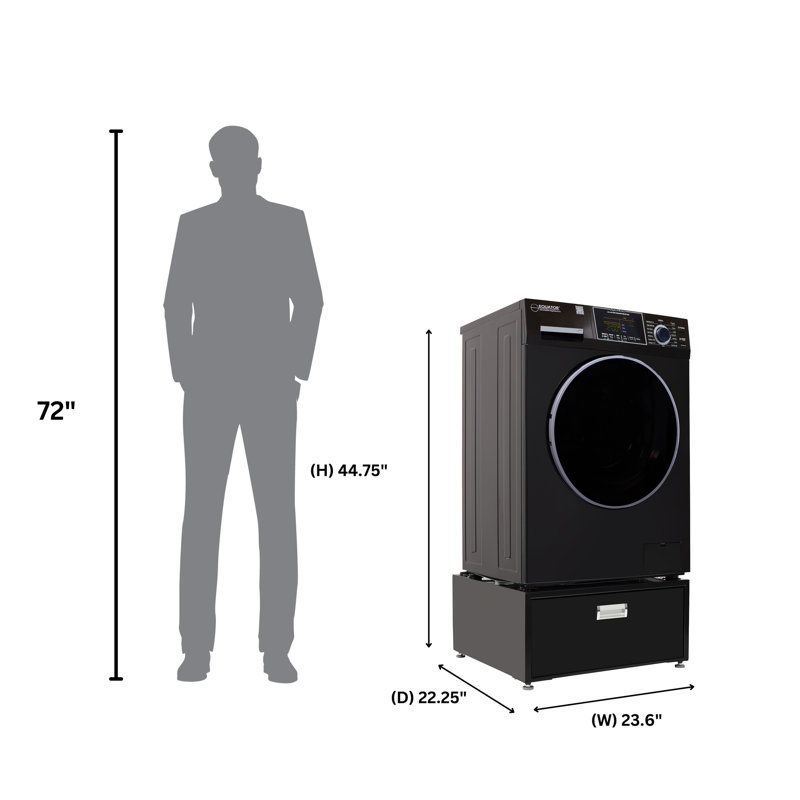 Equator Advanced Appliances 1.62 Cubic Feet Front Load Washer with Steam Wash with Pedestal, Black