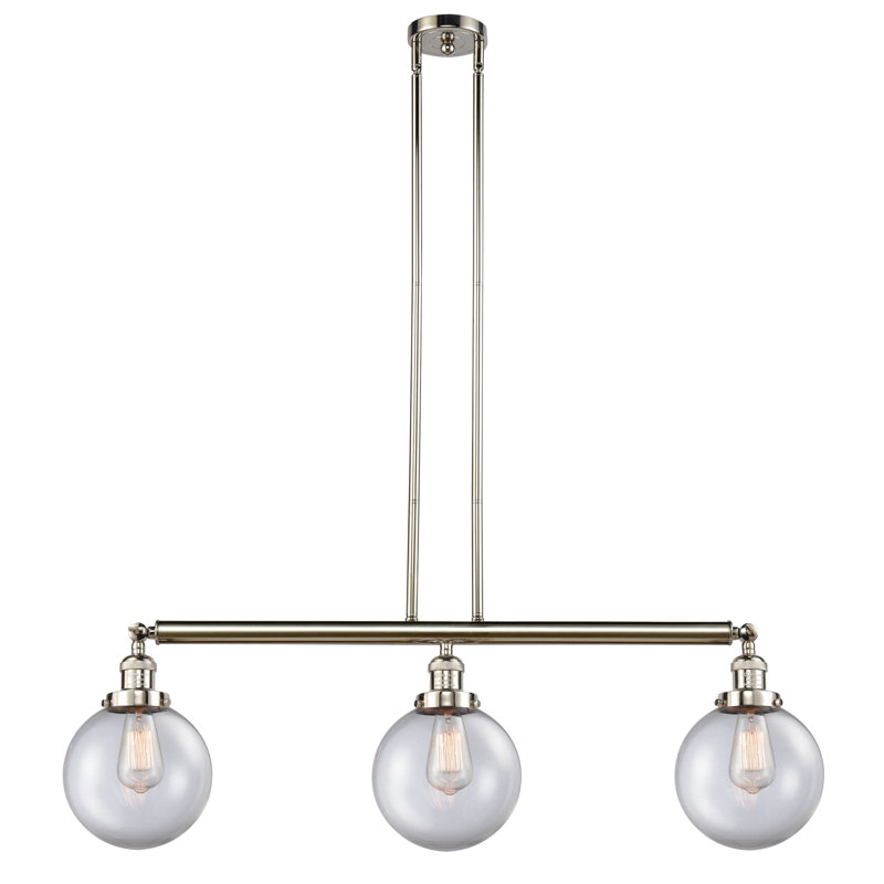 Luminaire suspendu linéaire à 3 lumières pour îlot de cuisine Albanie, Transparent / clair, Nickel poli, DEL