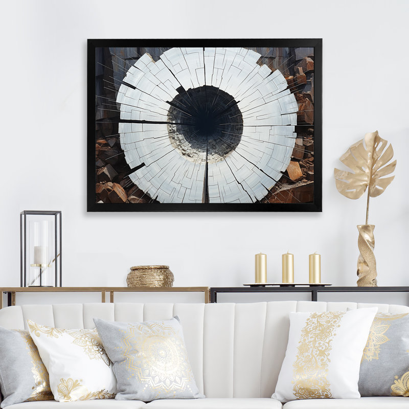 «Stone Grey Quartz Mystery I», art mural pierre géode, Cadre d'angle fermé noir, H 16 po x l 32 po x P 1 po