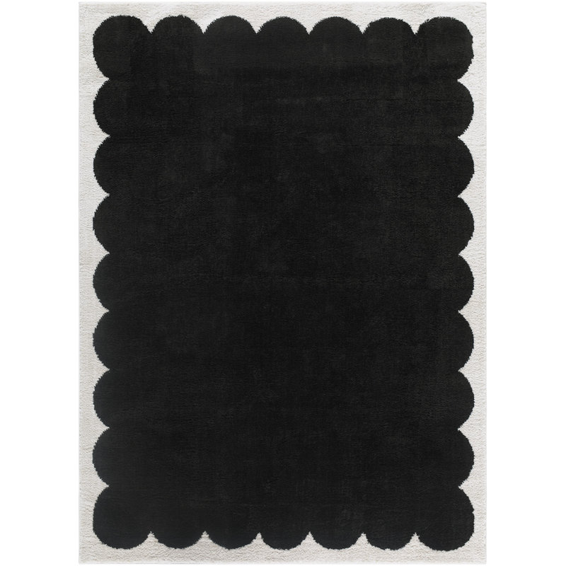 Phung Machine Woven Rug, Rectangle 6'7" x 9', Cream/Black