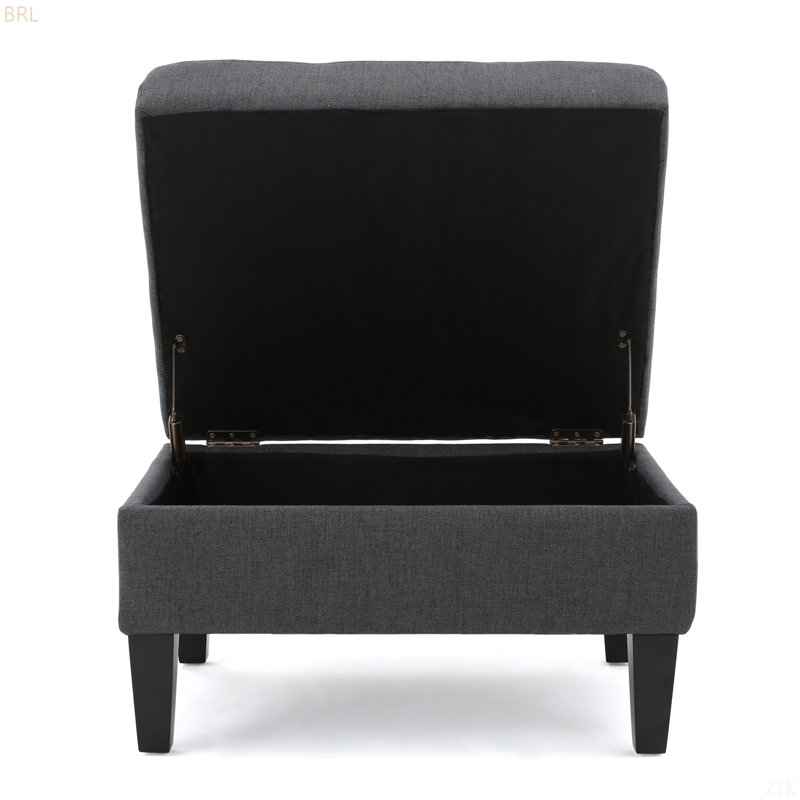 Anjuman Upholstered Ottoman, Dark Gray Fabric, Dark Gray 
