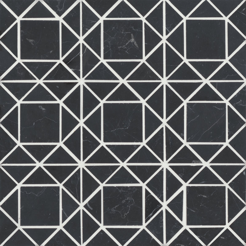 Carreau de mosaïque à bord droit Monet 11,75 po x 11,75 po Monet, Nero Marquina