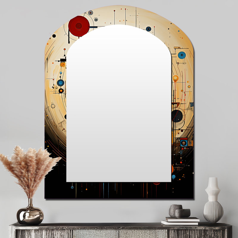Native American Interconnected Elements Symbol - Native American Art Arch Large Mirror, Global Asymmetrical Unique Wall Mirror Decor, Printed Metal Art