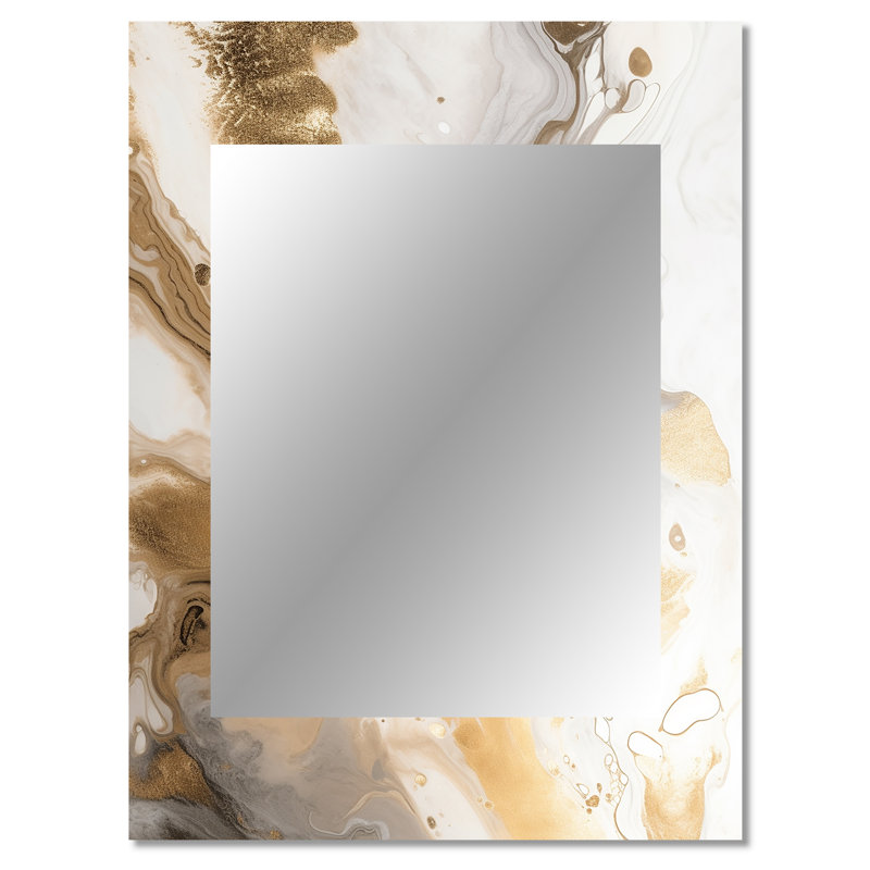 Gold And Grey A Marble Effect IV - Marble Decorative Mirror, Modern Wall Mirror, Printed Metal Art, 40" x 30"