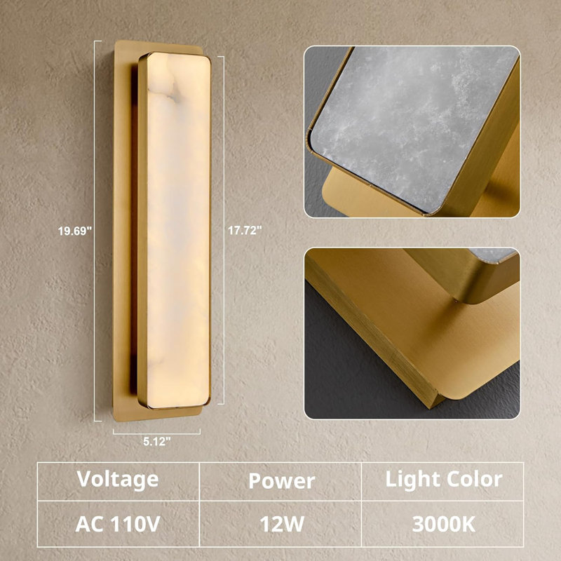 Mikinzie LED Wall Sconces Wallchiere Flush Mounted Sconces with Alabaster Shade, Brass