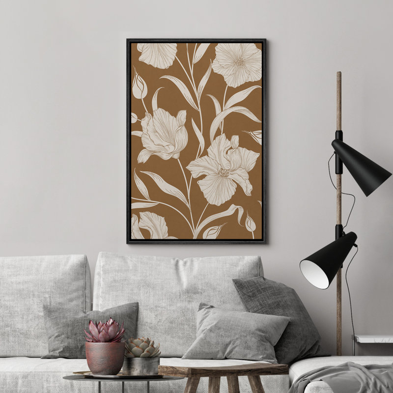«Warm Brown Floral Decor», impression sur toile encadrée, Noir, noir, noir, noir, H 24 po x l 16 po