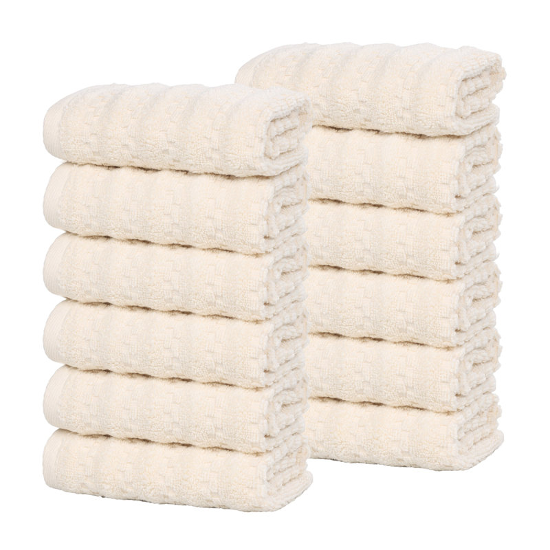 Blue Nile Mills  Zero-Twist Cotton Face Towel Set - Waffle Stripe Texture - Quick-Dry, Ivory