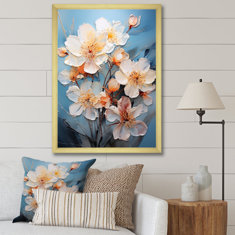 «Soft Neutrals White White Daffodils Bloom», reproduction sur toile, Cadre doré simple, H 20 po x l 12 po x P 1 po