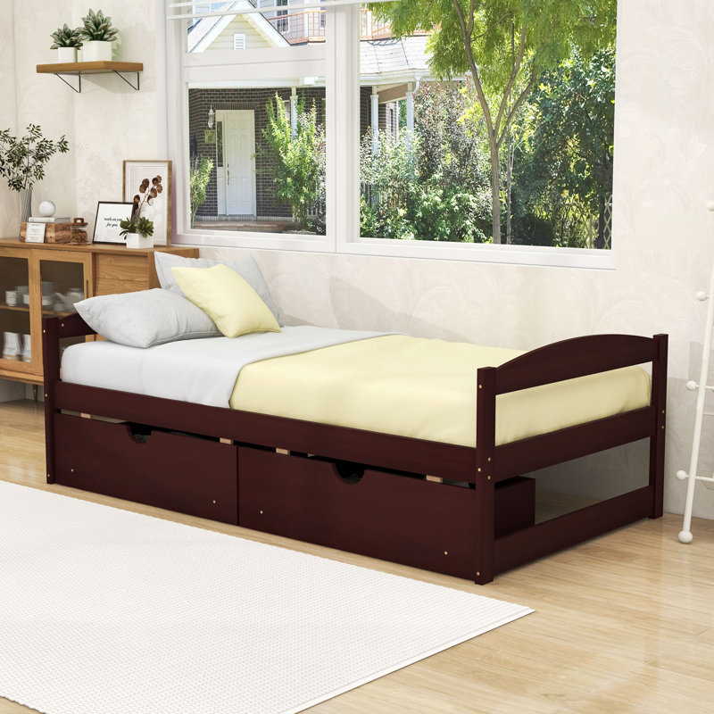 Lit plateforme simple avec 2 tiroirs Yolanthe, Espresso