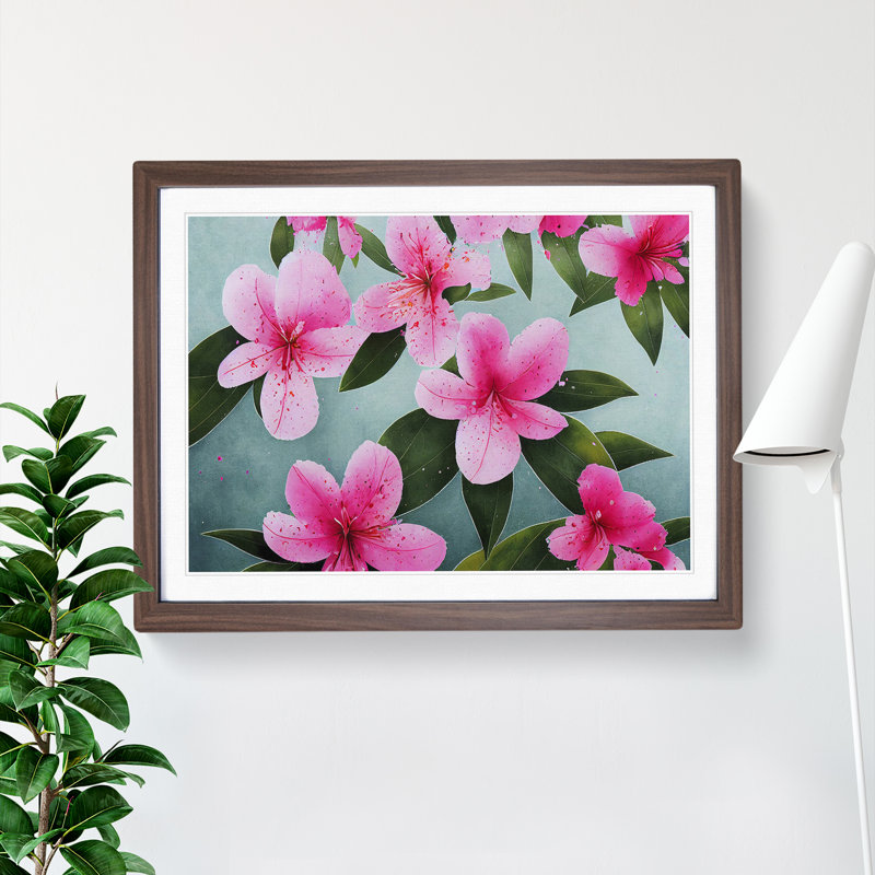 Rhododendron Flowers Splashed - Single Picture Frame Print, 46cm H x 64cm W x 2cm D, Walnut Framed