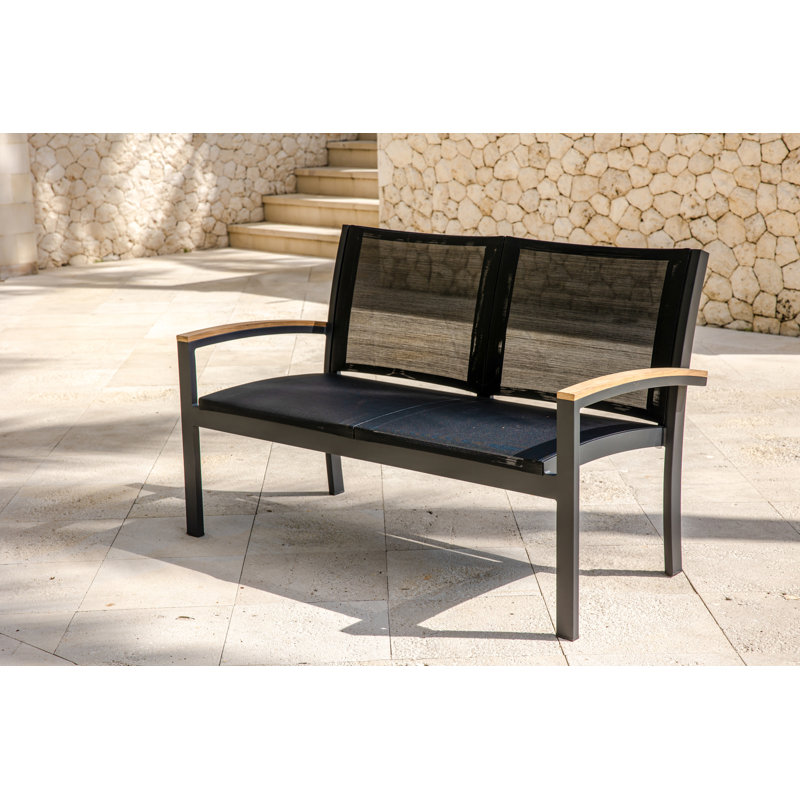 Tribeca Aluminum Teak Sling Stacking 2 - Seater Loveseat, Black/Brown