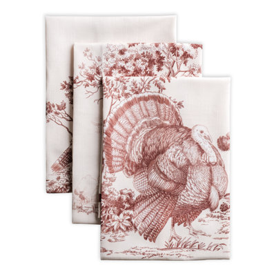 Maison d'Hermine Holy Jouy - Brown 100% Cotton Kitchen Towel Set 3 - 20" x 27.5"