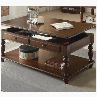Table basse en bois de noyer avec plateau relevable