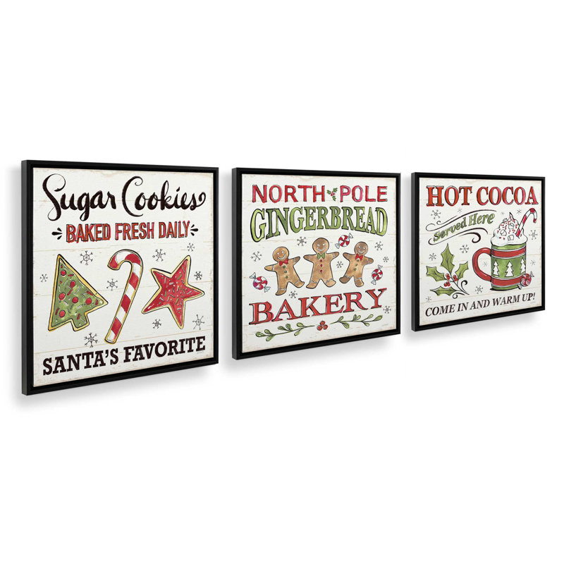 «Santa's Favorite Sugar Cookies», ensemble de 3 impressions sur toile, H 13 po x l 39 po, Noir satiné