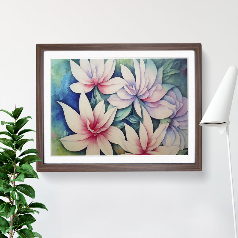 Cheerful Watercolour Flowers - Single Picture Frame Painting, 46cm H x 64cm W x 2cm D, Walnut