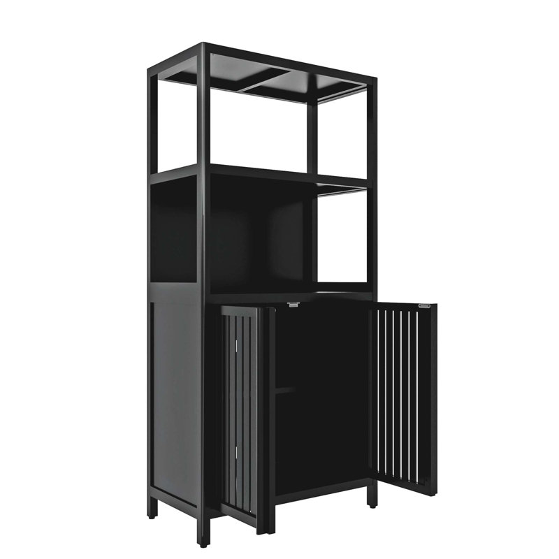 Armoire de rangement indépendante à deux portes en bambou noir