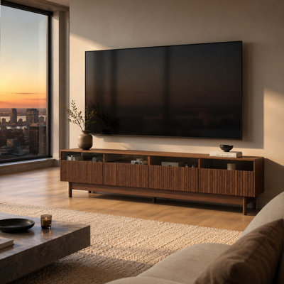 79" Modern TV Stand for TVs Up to 85", Entertainment Center with Fluted Glass Drawers & Cable Management