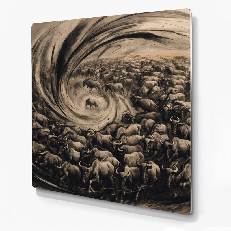Faune, gnou, art mural gris en métal, H 12 po x l 12 po
