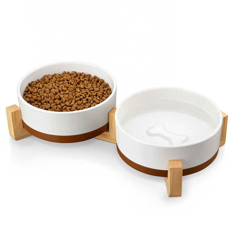 Sesame Glaze Anti-skid Stoneware Elevated Feeder, 1140ml
